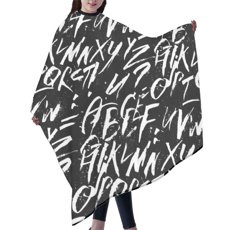 Personality  Futuristic calligraphy Alphabet background in black and white colors hair cutting cape
