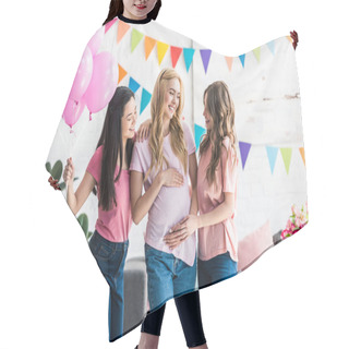 Personality  Multicultural Women Touching Pregnant Friend Belly At Baby-party Hair Cutting Cape