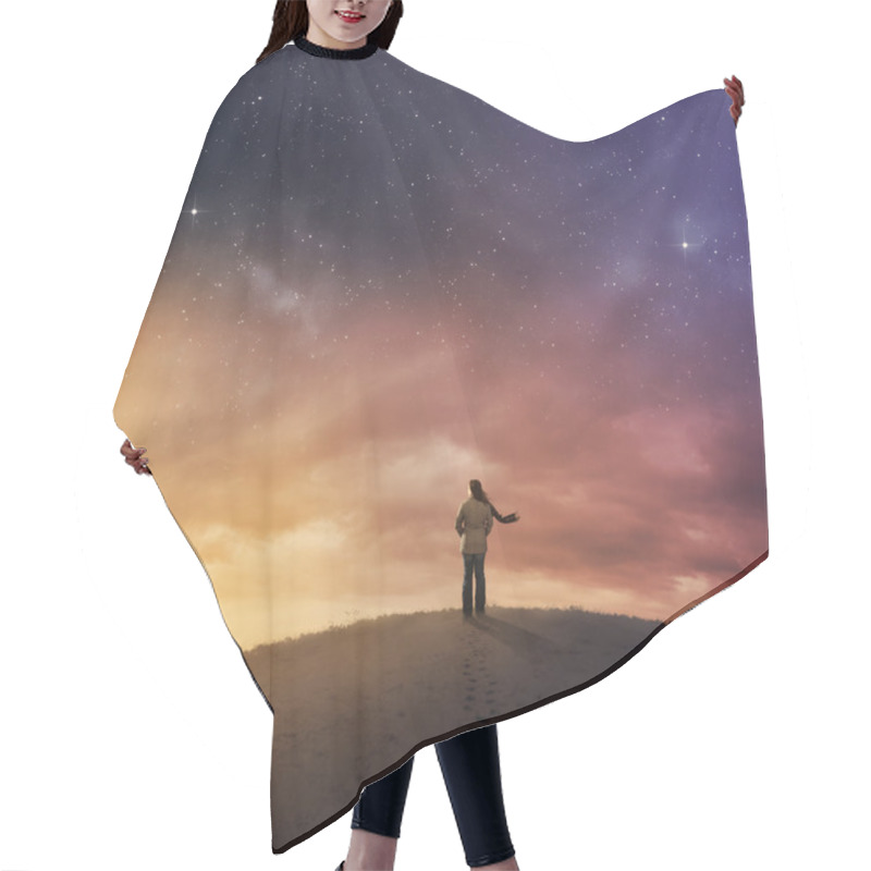 Personality  Woman Under Night Sky. Hair Cutting Cape