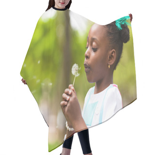 Personality  Outdoor Portrait Of A Cute Young Black Girl Blowing A Dandelion Hair Cutting Cape
