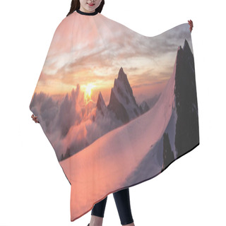Personality  Panoramic View Of Gorgeous Pink Sunrise Over Glacier And High Mountain Peaks In The Alps Hair Cutting Cape