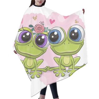 Personality  Two Cute Cartoon Frogs On A Background Of Hear Hair Cutting Cape