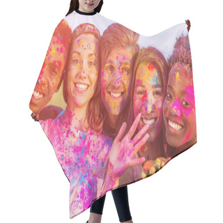 Personality  Happy Young Multiethnic Friends Having Fun With Colorful Powder At Holi Festival And Looking At Camera Hair Cutting Cape