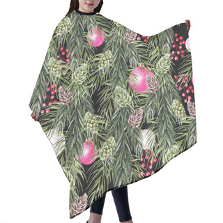 Personality  Beautiful Bright Watercolor New Year Pattern With Pine Cones, Pine Branches And Toys.  Hair Cutting Cape