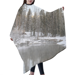 Personality  Snow Banked Creek In Idaho With Distant Bridge Hair Cutting Cape