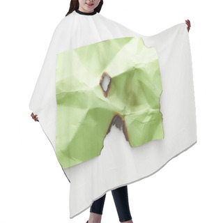 Personality  Top View Of Empty Crumpled And Burnt Green Paper On White Background Hair Cutting Cape