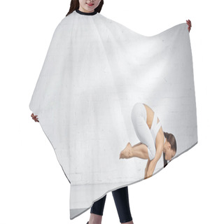 Personality  Side View Of Flexible Woman Doing Handstand On Yoga Mat  Hair Cutting Cape