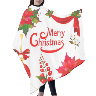 Personality  Christmas Set With Poinsettia  Isolated On A White Hair Cutting Cape