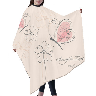 Personality  Vector Picture With Flowers And Pink Butterflies Hair Cutting Cape