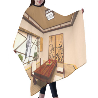 Personality  3D CG Rendering Of A Japanese Style Room. Hair Cutting Cape