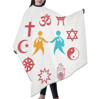 Personality  Interfaith Dialogue Illustration. Religions Unite As One. Editable Clip Art. Hair Cutting Cape