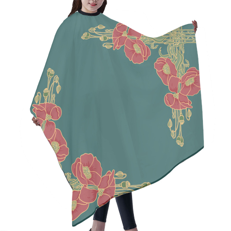 Personality  Art-nouveau Style Frame With Poppies Hair Cutting Cape