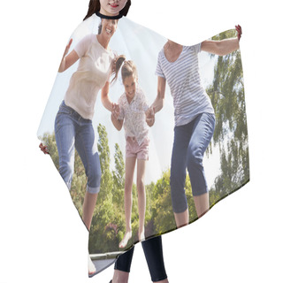 Personality  Grandmother, Granddaughter And Mother On Trampoline Hair Cutting Cape