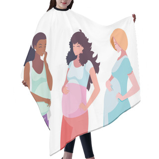 Personality  Interracial Group Of Pregnancy Women Characters Hair Cutting Cape