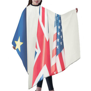 Personality  Flags Of Usa, Great Britain And European Union Isolated On Grey Hair Cutting Cape