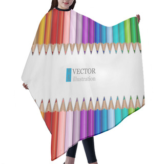 Personality  Rows Of Rainbow Colored Pencils On White Background. Hair Cutting Cape