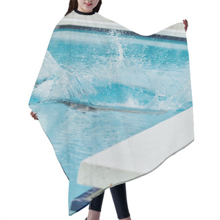 Personality  Splashes In Public Swimming Pool Outdoors, Shadow Of Person Diving Into Blue Water In Luxury Resort In Miami, Freedom, Playful, Carefree, Vacation Vibes, Leisure Activities  Hair Cutting Cape