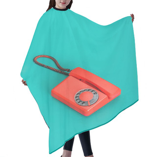 Personality  High Angle View Of Bright Red Vintage Phone On Turquoise Background Hair Cutting Cape