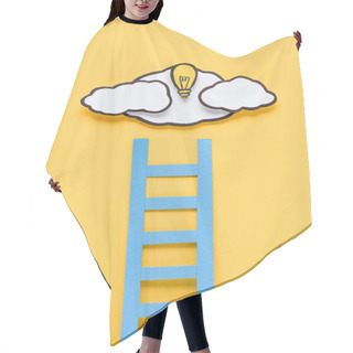 Personality  Cardboard Ladder With Light Bulb And Clouds On Yellow Background, Ideas Concept Hair Cutting Cape