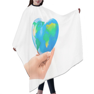 Personality  Cropped View Of Woman Holding Globe Isolated On White, Earth Day Concept Hair Cutting Cape
