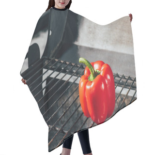 Personality  Bright Red Fresh Bell Pepper On Bbq Grill Grates Hair Cutting Cape