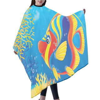 Personality  Angelfish Swimming Over A Colorful Coral Reef. Hair Cutting Cape