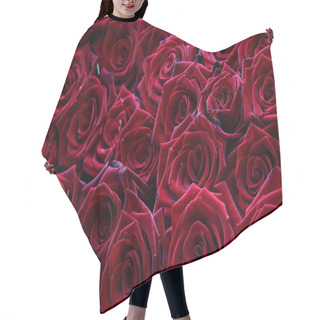 Personality  Many Velvet Red Roses Close Up.Beautiful Bouquet.Floral Background For Design Or Text.Gorgeous Red Abstract Backdrop.Beautiful Bouquet.Low Key Photography. Hair Cutting Cape