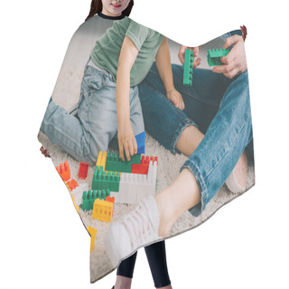 Personality  Cropped View Of Mother And Son Playing With Lego On Carpet In Living Room Hair Cutting Cape