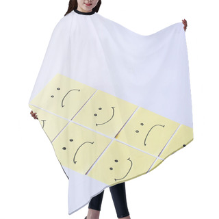 Personality  Top View Of Pale Yellow Sticky Notes With Happy And Upset Emoji On White Background Hair Cutting Cape