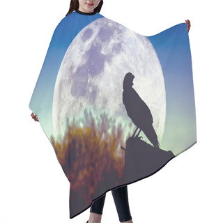 Personality  Night Sky With Full Moon, Tree And Silhouette Of Crow  Hair Cutting Cape