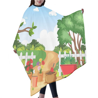 Personality  Background Scene With Gardening Tools In The Park Illustration Hair Cutting Cape