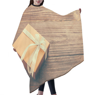 Personality  Gift Box On Wood Background Hair Cutting Cape