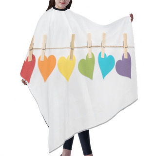 Personality  Rainbow Multicolored Paper Hearts On Rope Isolated On White, Lgbt Concept Hair Cutting Cape