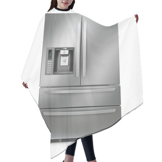 Personality  Fridge Freezer. Side By Side Stainless Steel Refrigerator  With Ice And Water System Isolated On White Background. 3d Illustration Hair Cutting Cape