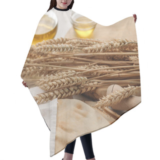 Personality  Lavash Bread Covered With White Towel Near Rolling Pin And Cutting Board With Spikes And Olive Oil Hair Cutting Cape