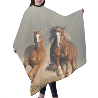 Personality  Two Wild Chestnut Horses Running, Front View Hair Cutting Cape