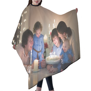Personality  Family With Three Kids Celebration The Birthday Of Their Son Hair Cutting Cape
