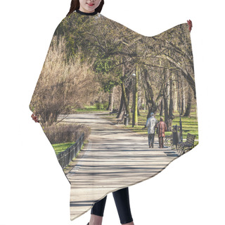 Personality  Senior Couple In The Park In Spring Time Hair Cutting Cape