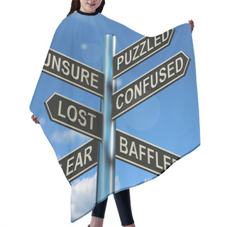 Personality  Puzzled Confused Lost Signpost Showing Puzzling Problem Hair Cutting Cape
