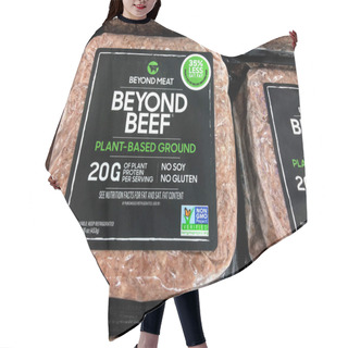 Personality  Tel Aviv, Israel - 5 October, 2020: Beyond Meat Brand Plant-based Beyond Beef Packages In The Meat Section Of Grocery Store. Hair Cutting Cape