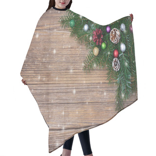 Personality  Christmas Background. Christmas Fir Tree Branch With Decoration. Copy Space, Top View, Toned Hair Cutting Cape
