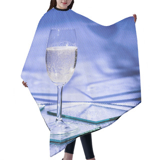 Personality  Glass Of Champagne Near Mirrors On Surface And Blue Background Hair Cutting Cape