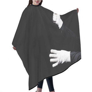 Personality  Cropped Image Of Mime Pretending Climbing A Rope Isolated On Black Hair Cutting Cape