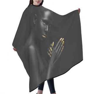 Personality  Beauty Portrait Of A Beautiful Black Woman With Gold Elements. Hair Cutting Cape
