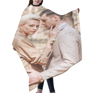 Personality  Side View Of Handsome Man And Woman In Forest   Hair Cutting Cape