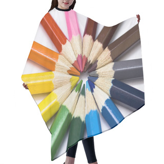 Personality  Colored Pencil Wheel. Pencils Isolated. Hair Cutting Cape