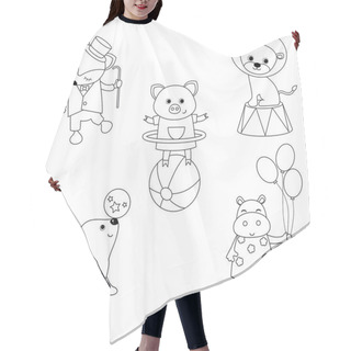 Personality  Circus Theme. Set Of Circus Animals And Artists With Different Actions. Includes Monkey, Tiger, Cat, Lion, Rabbit. ?oloring Book. Hair Cutting Cape