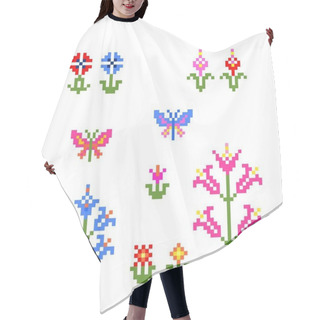 Personality  Emboidery Design With Red Abstract Poppies, Cornflower, Bluebell, Tulip And Butterfly. Folk Pattern Elements Isolated On White Background Hair Cutting Cape