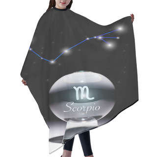 Personality  Crystal Ball With Scorpio Zodiac Sign Isolated On Black With Constellation Hair Cutting Cape