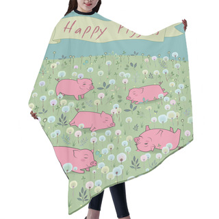 Personality  Happy Piggies On The Blossoming Field Hair Cutting Cape